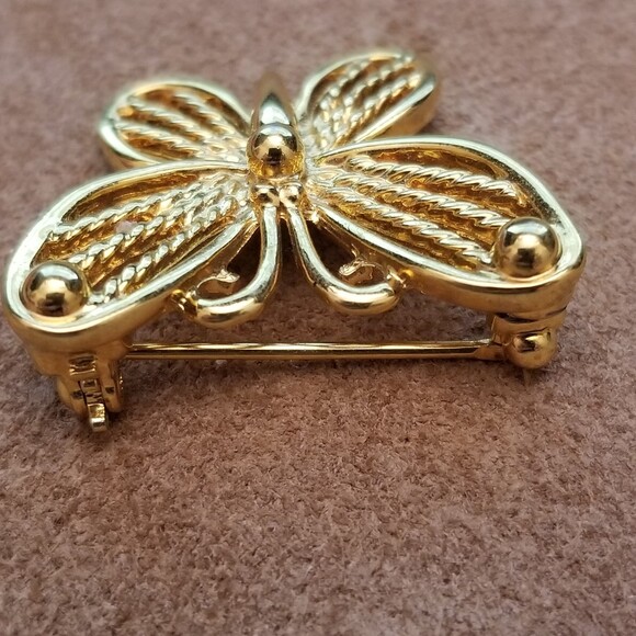 Vintage Napier Butterfly Brooch – Gold Tone Rope Detail – Signed - Picture 5 of 7